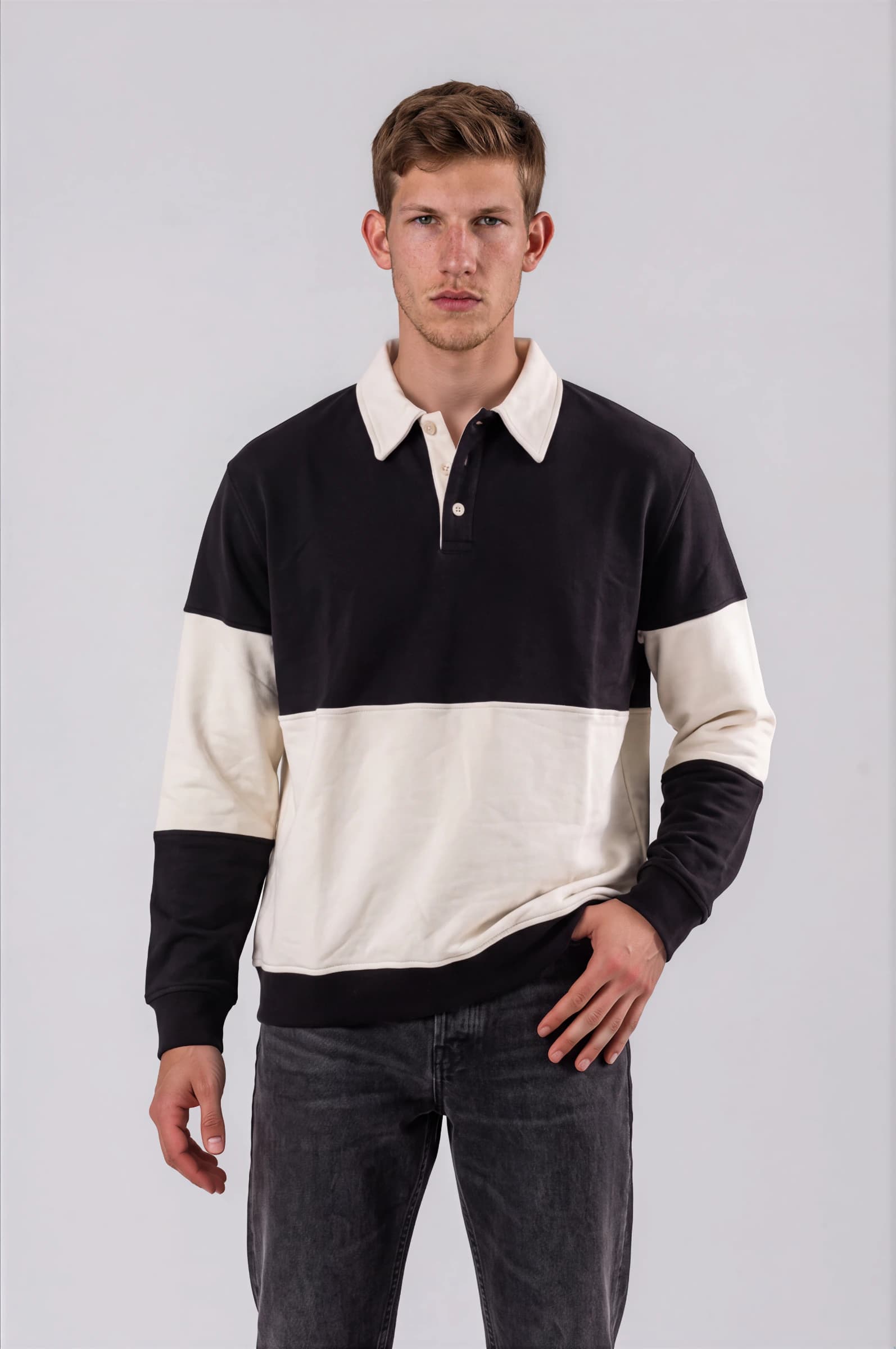 SANMEZ HERITAGE POLO — BLACK & IVORY